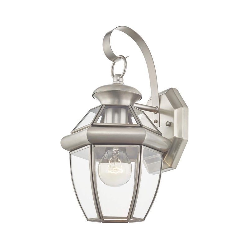 Livex Lighting 2051-91 Monterey 1 Light Outdoor Brushed Nickel Finish Solid Brass Wall Lantern with Clear Beveled Glass - Image 4